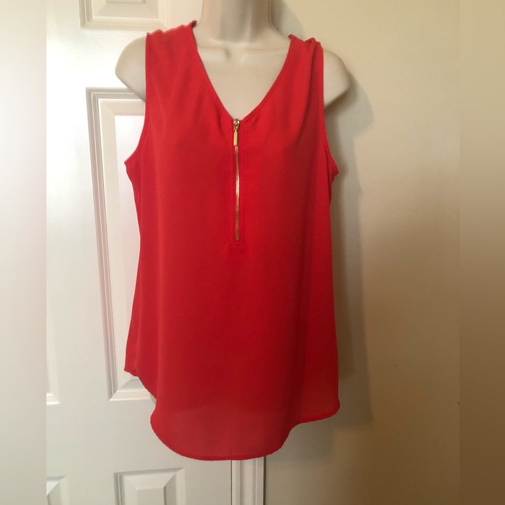 Womens Sleeveless tank zipper blouse medium dressy top